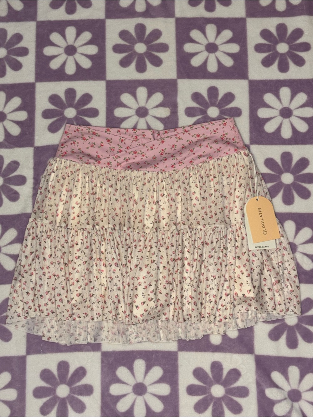 Tiered Mini Skirt with Pink Floral Waistband